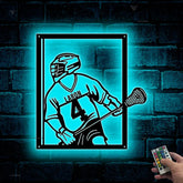 Custom Lacrosse Player Metal Wall Art Led Lights, Personalized Lacrosse Player Metal Name Sign, Lacrosse Sport Kids Room Metal Art